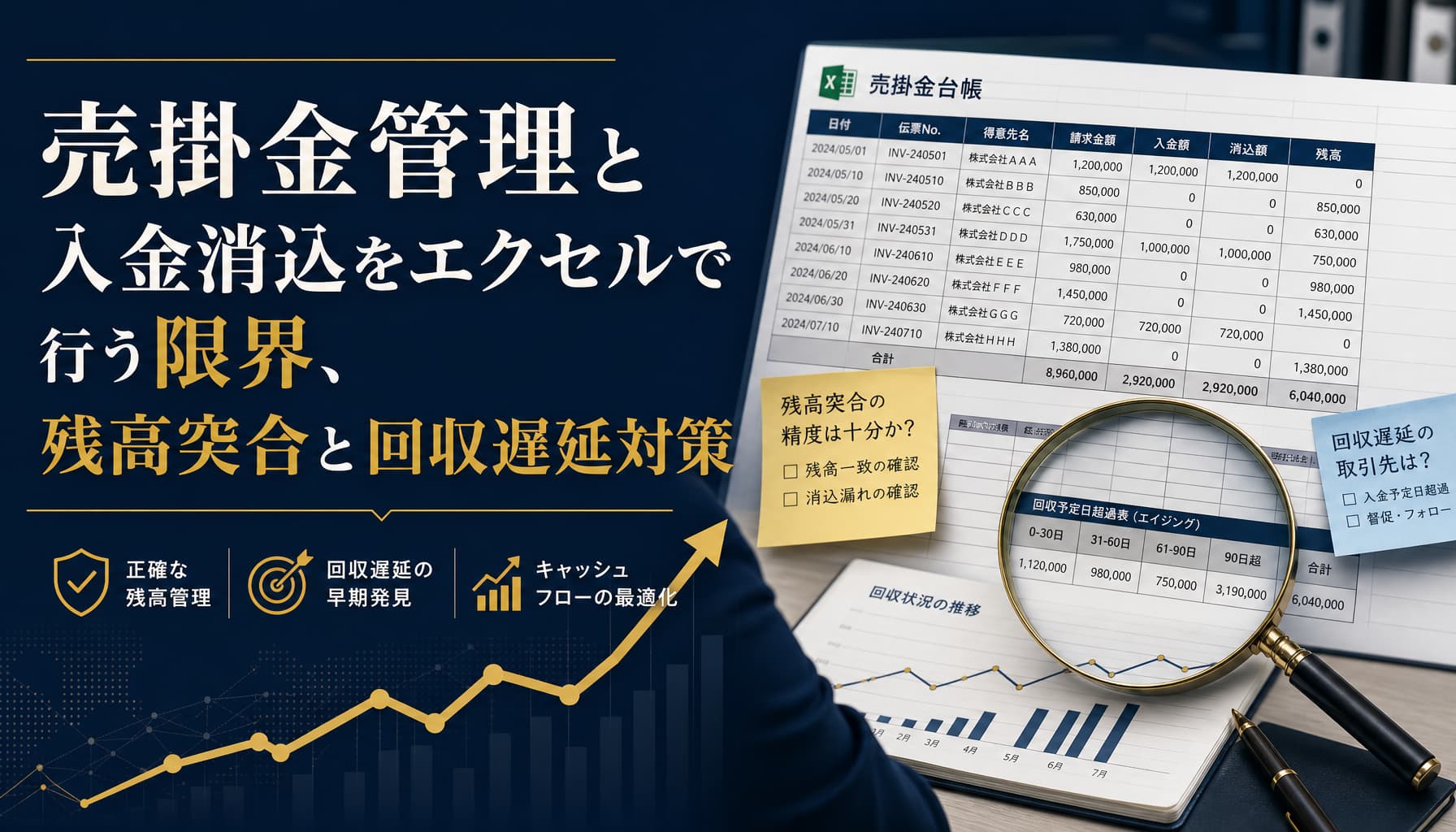 売掛金管理と入金消込をエクセルで行う限界、残高突合と回収遅延対策