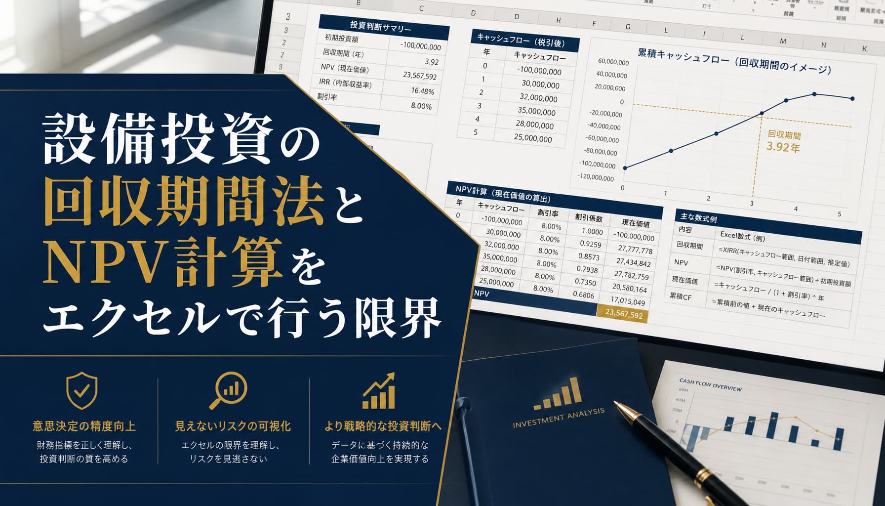 設備投資の回収期間法とNPV計算をエクセルで行う限界 前提条件変更で起きる再計算の実務