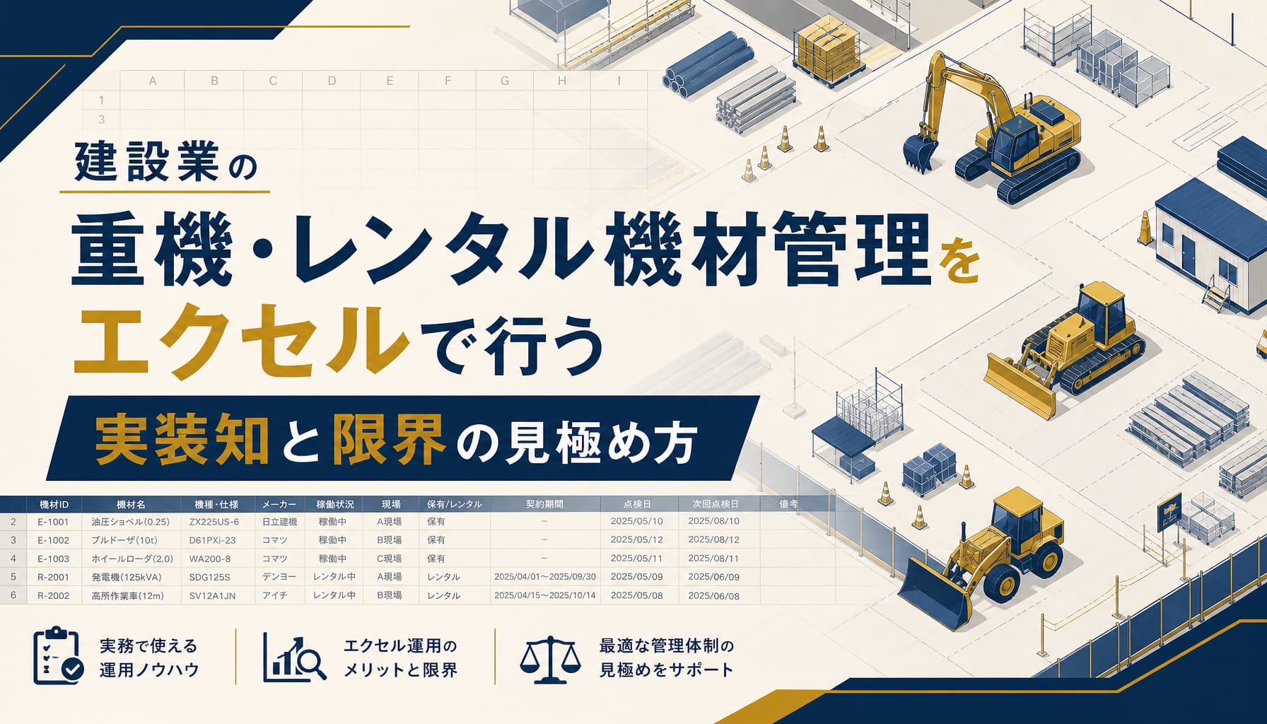建設業の重機・レンタル機材管理をエクセルで行う実装知と限界の見極め方