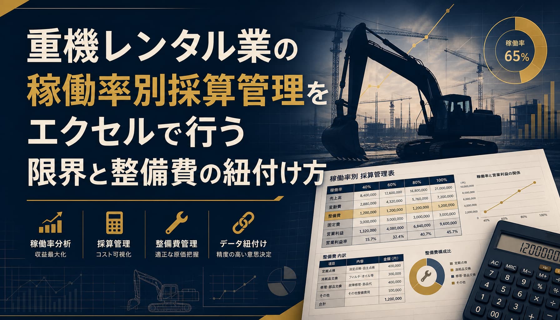 重機レンタル業の稼働率別採算管理をエクセルで行う限界と整備費の紐付け方