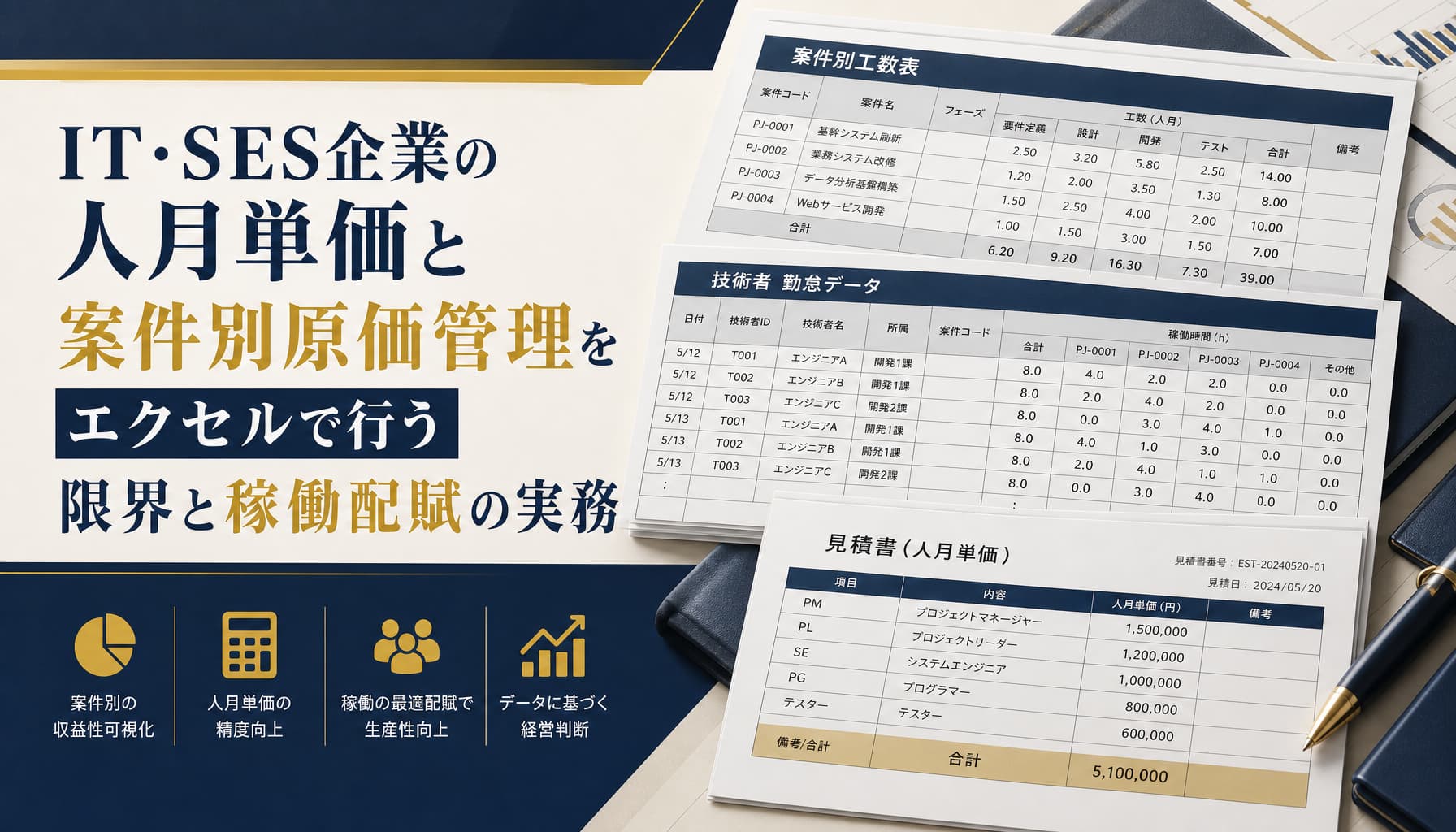 IT・SES企業の人月単価と案件別原価管理をエクセルで行う限界と稼働配賦の実務