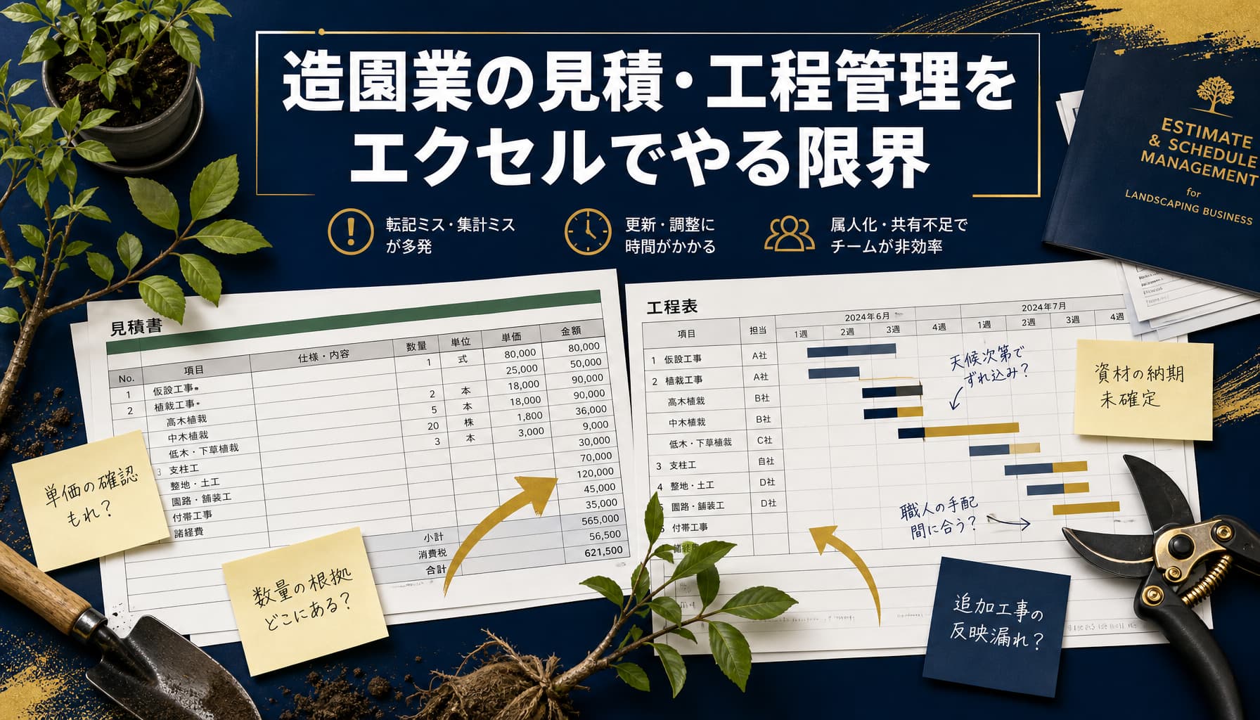 造園業の見積・工程管理をエクセルでやる限界と植栽・資材費の実務