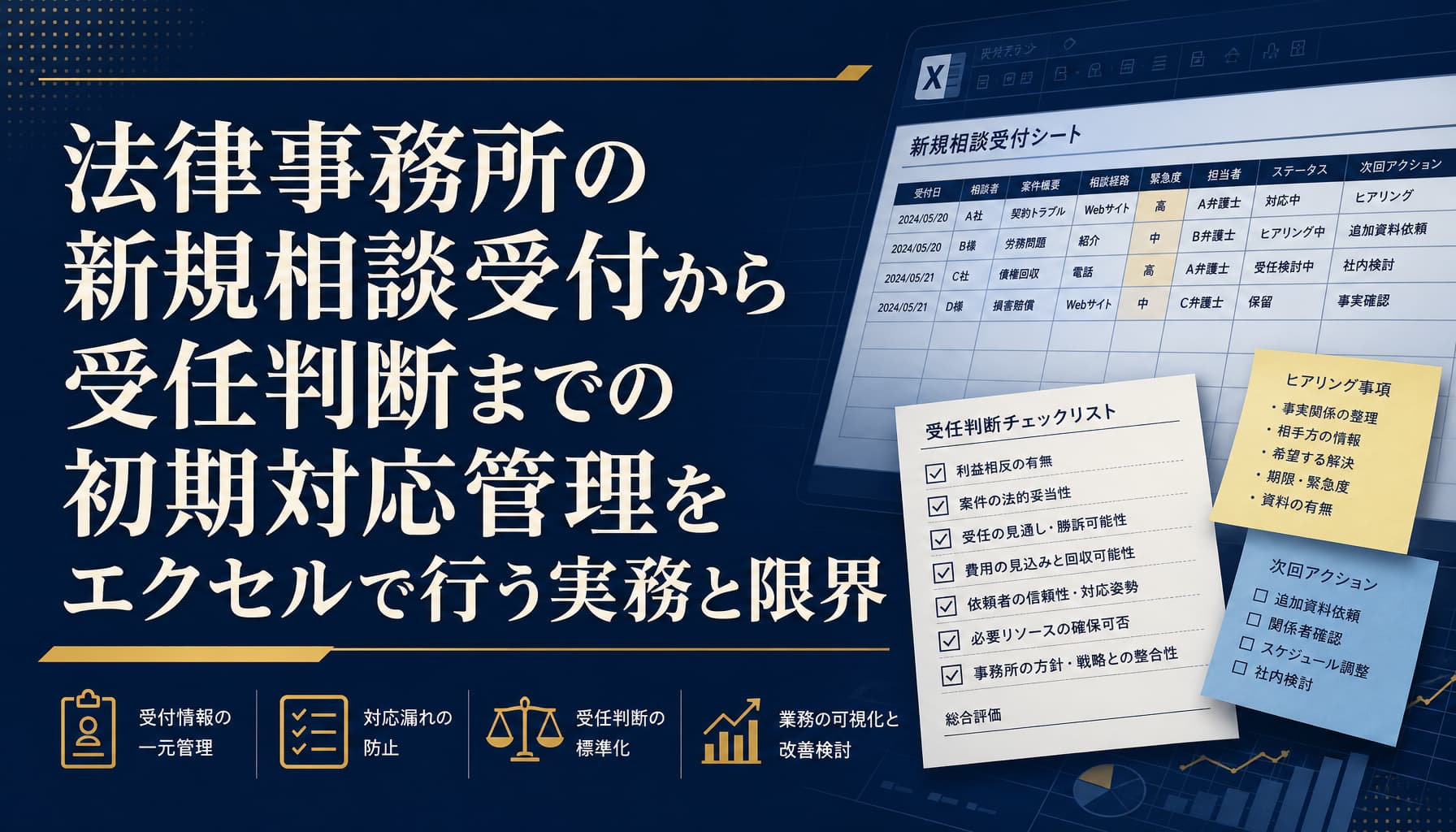 法律事務所の新規相談受付から受任判断までの初期対応管理をエクセルで行う実務と限界