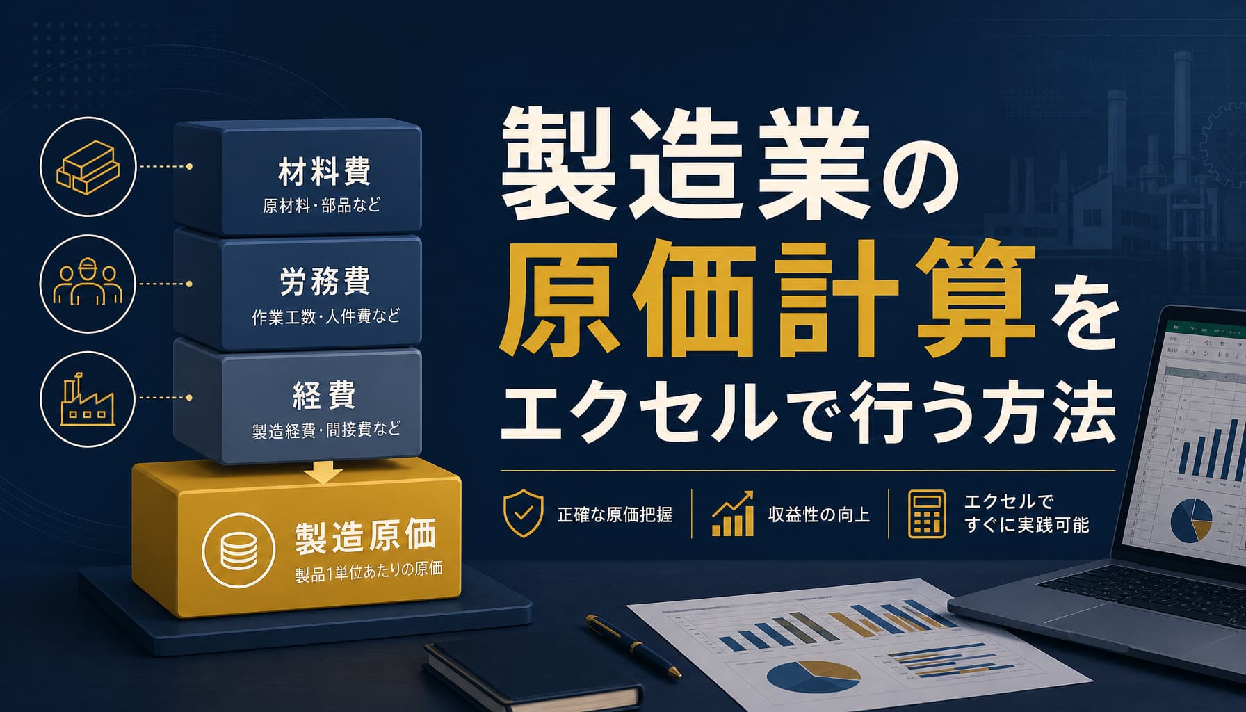 製造業の原価計算をエクセルで行う方法と材料費・労務費・経費の配賦の考え方