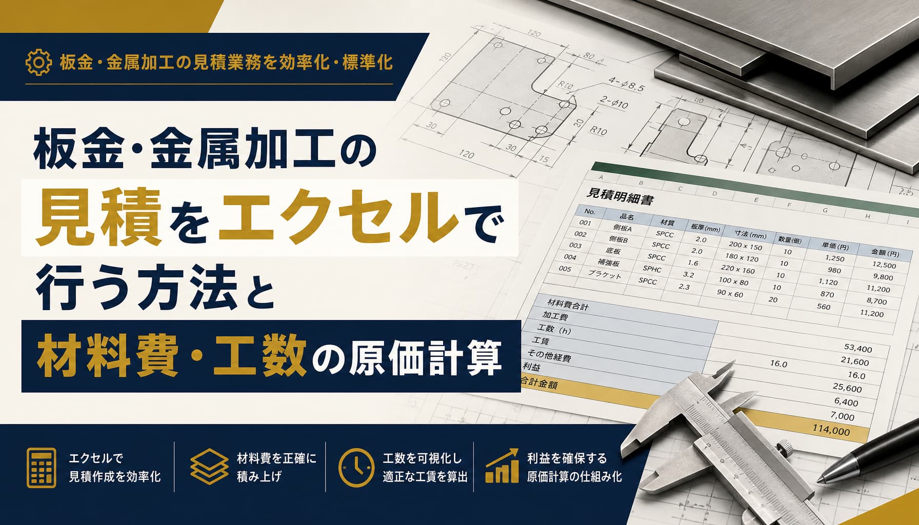 板金・金属加工の見積をエクセルで行う方法と材料費・工数の原価計算