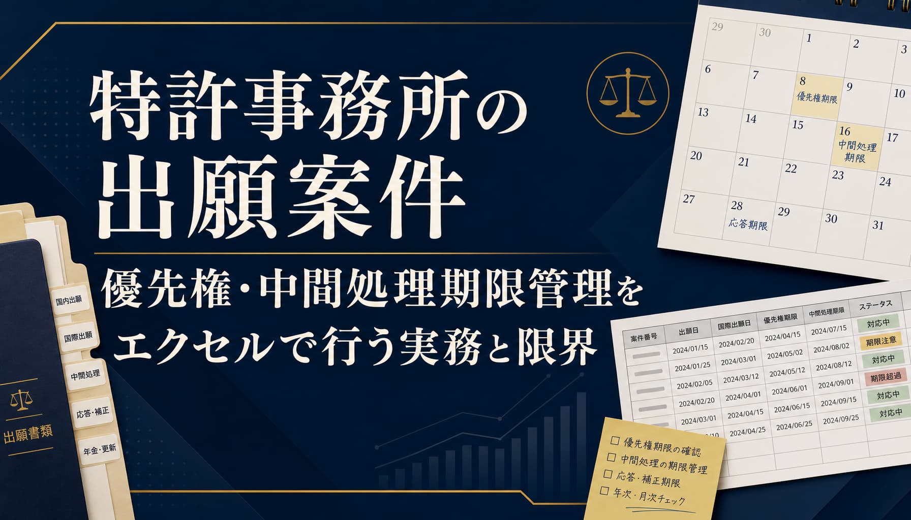 特許事務所の出願案件 優先権・中間処理期限管理をエクセルで行う実務と限界
