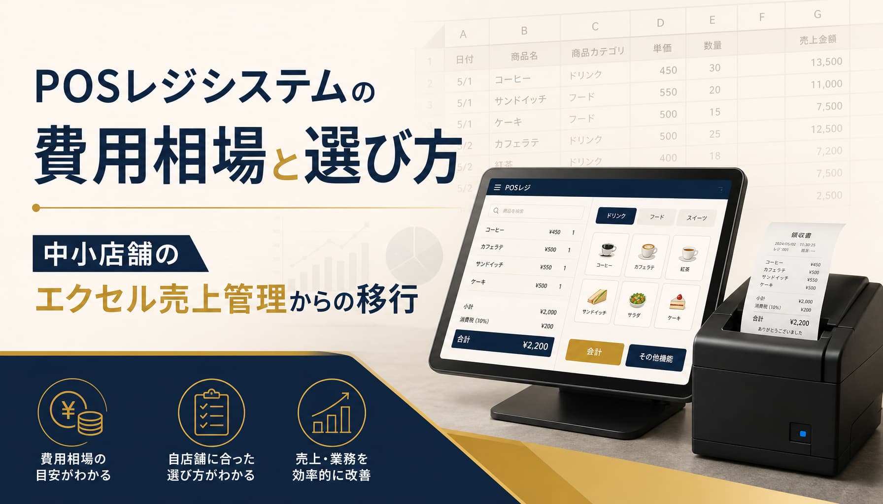 POSレジシステムの費用相場と選び方 中小店舗のエクセル売上管理からの移行【2026】