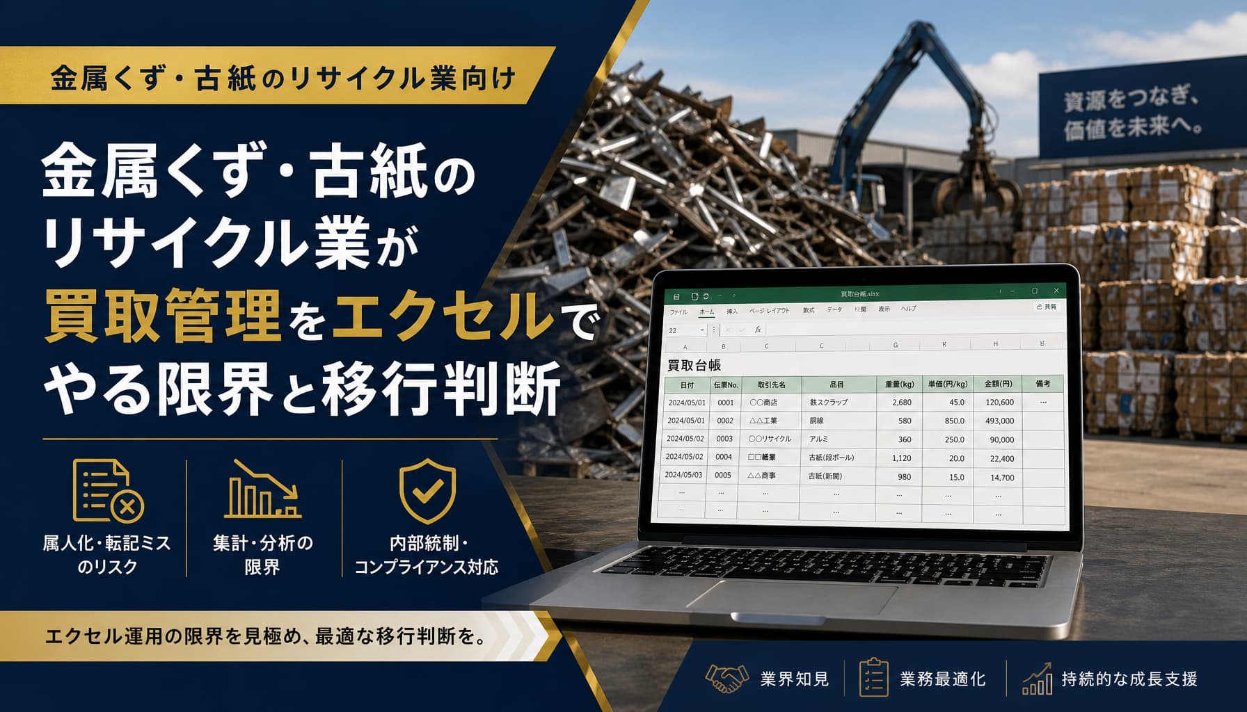 金属くず・古紙のリサイクル業が買取管理をエクセルでやる限界と移行判断