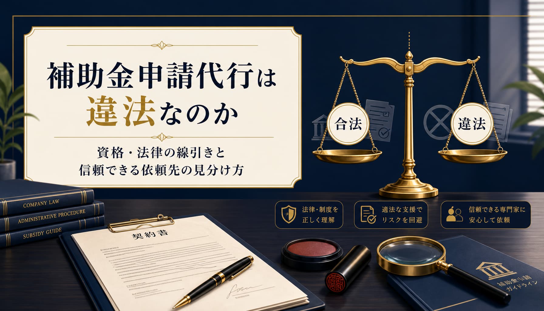 補助金申請代行は違法なのか 資格・法律の線引きと信頼できる依頼先の見分け方